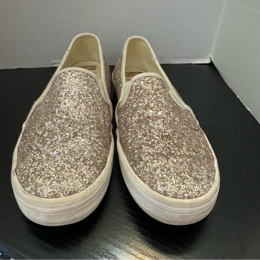 Kate Spade Gold Sparkling Metallic Double Decker Slip-On Sneakers